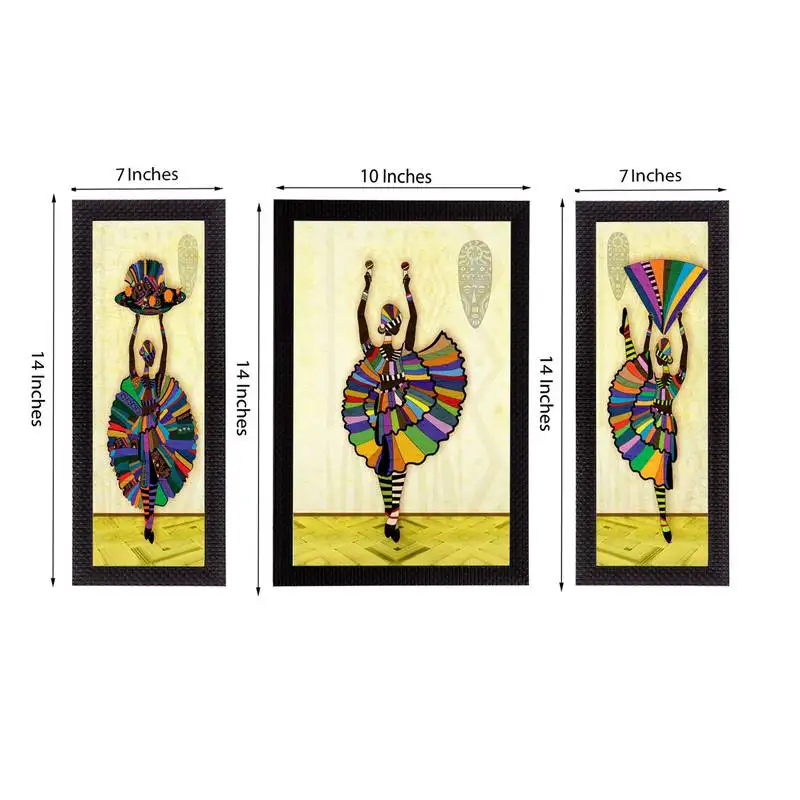Set of 3 dancing tribal lady satin matt texture uv art painting
