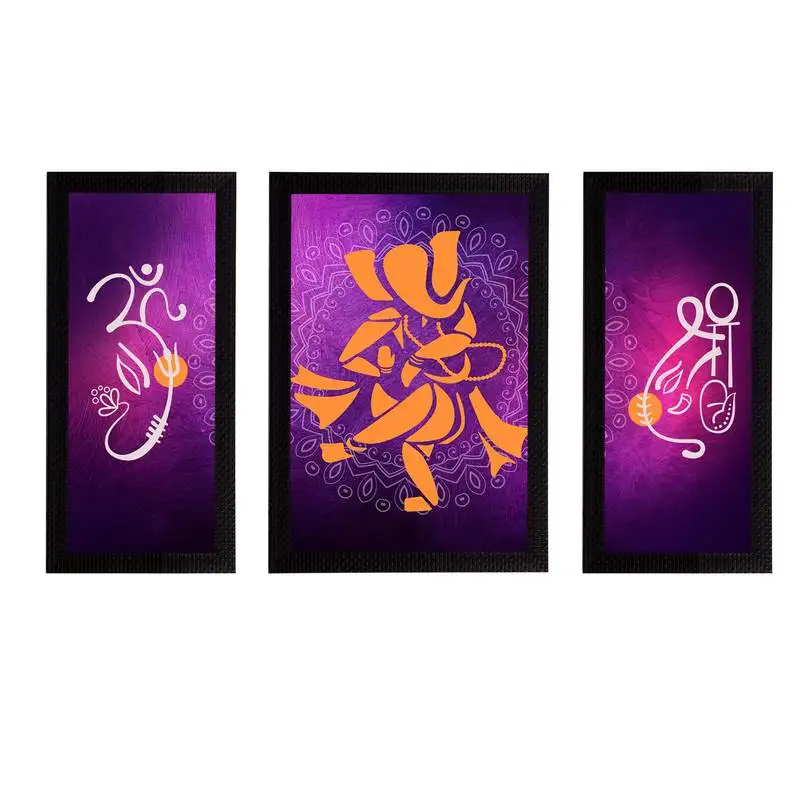 Ecraftindia set of 3 lord ganesha satin matt texture uv art painting