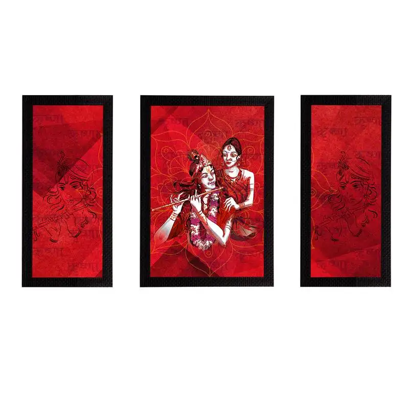 Ecraftindia set of 3 radha krishna satin matt texture uv art painting
