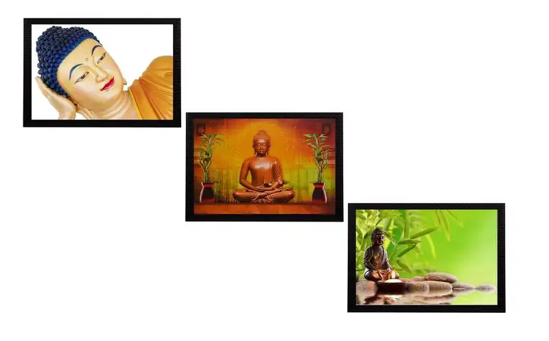 Set of 3 forms of lord buddha satin matt texture uv art painting