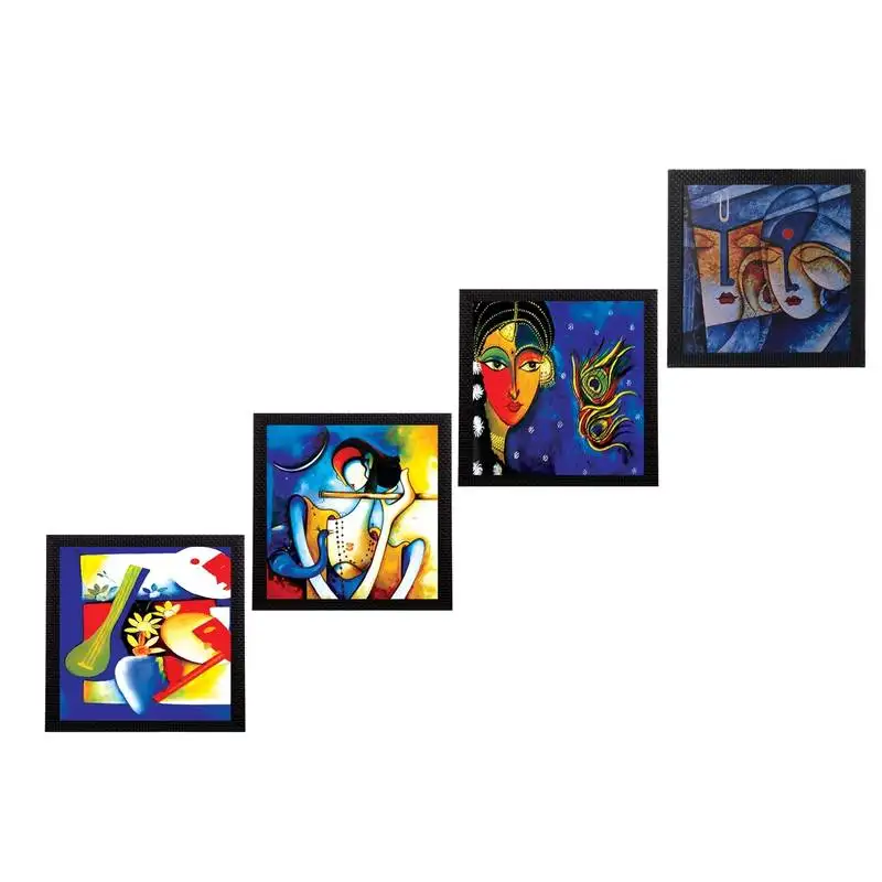 Set of 4 abstract radha krishna satin matt texture uv art painting