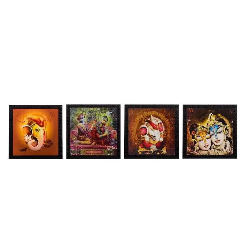 Set of 4 radha krishna and ganesha satin matt texture uv art painting
