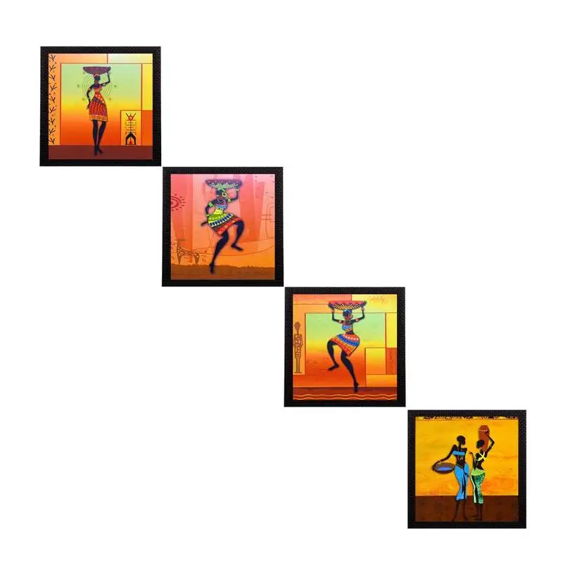 Set of 4 tribal women satin matt texture uv art painting