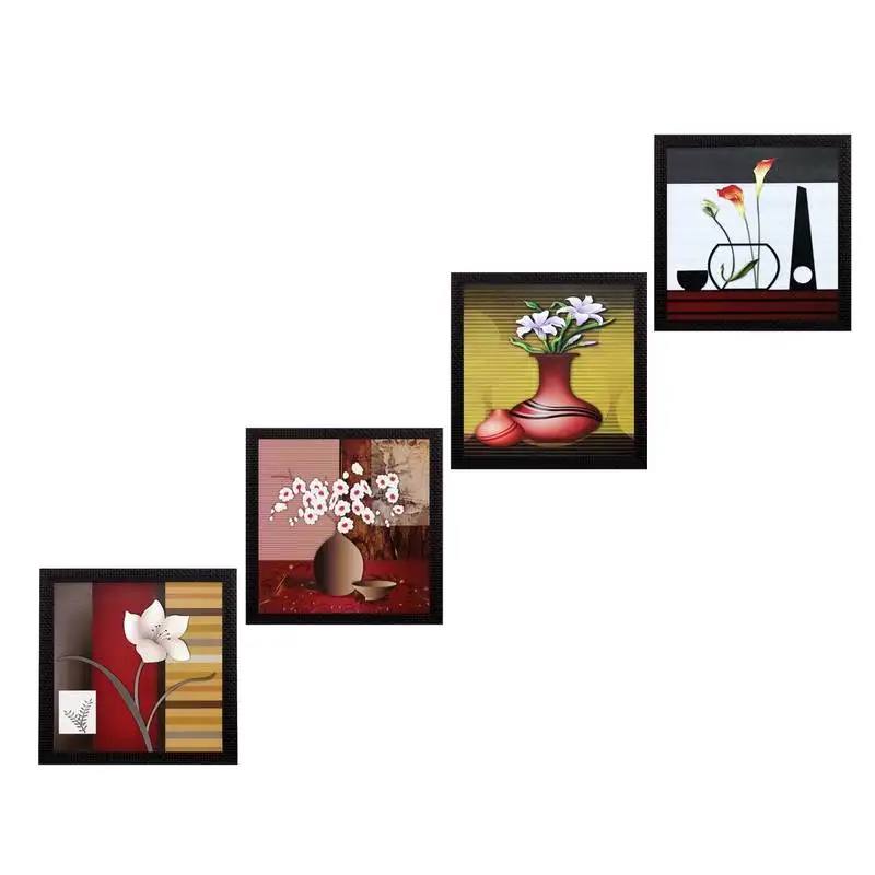 Set of 4 botanical floral pots satin matt texture uv art painting