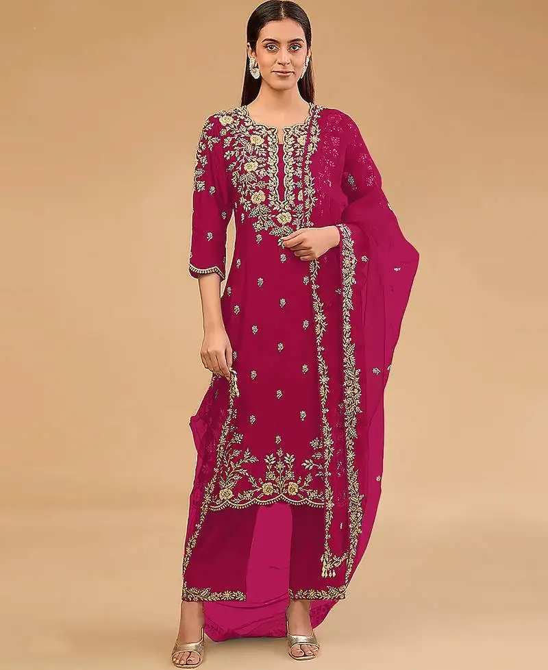 Simple and sober pink vichitra silk suit for women semi stitched
