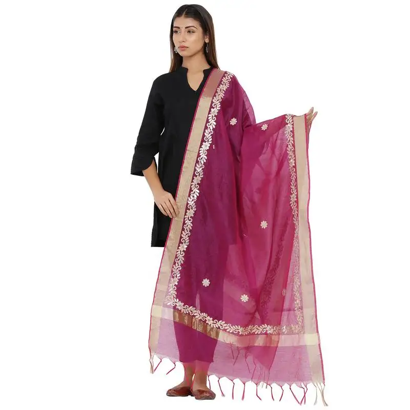 Magenta cotton silk gota patti dupatta