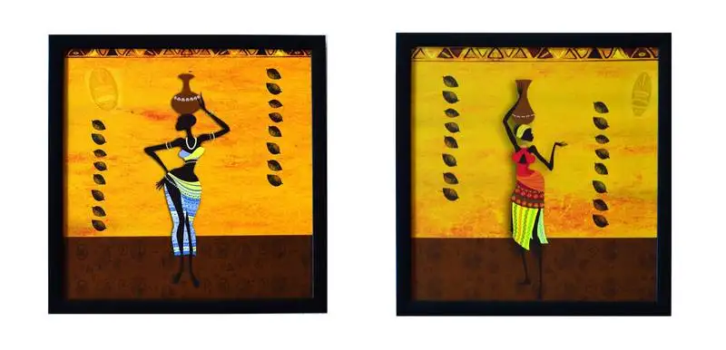 Set of 2 tribal lady satin matt texture uv art painting