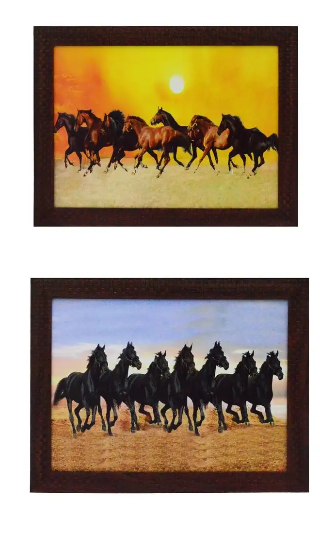 Set of 2 running horses satin matt texture uv art painting