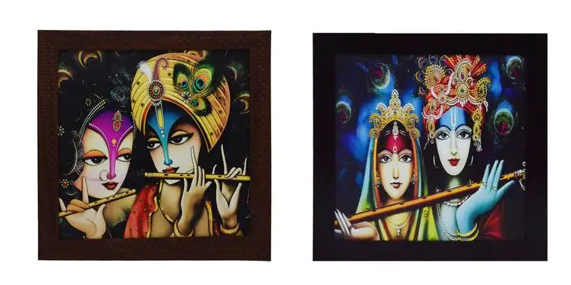 Set of 2 radha krishna satin matt texture uv art painting