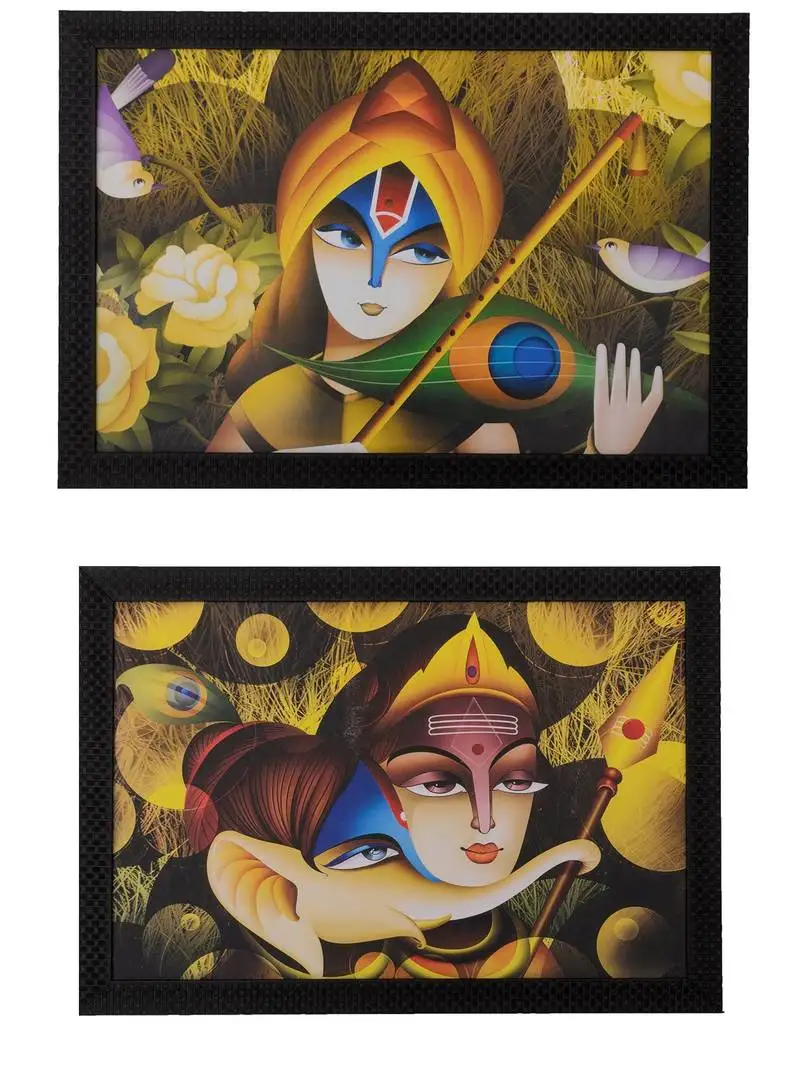 Set of 2 radha krishna themed satin matt texture uv art painting