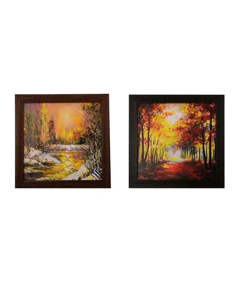 Set of 2 natural scenary satin matt texture uv art painting
