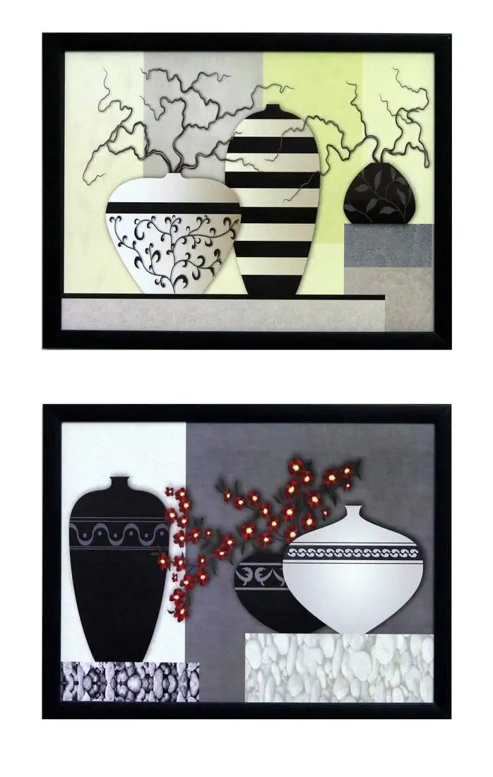 Set of 2 botanical pots satin matt texture uv art painting