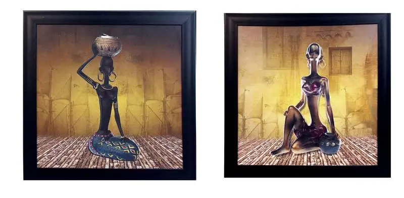 Set of 2 tribal women satin matt texture uv art painting