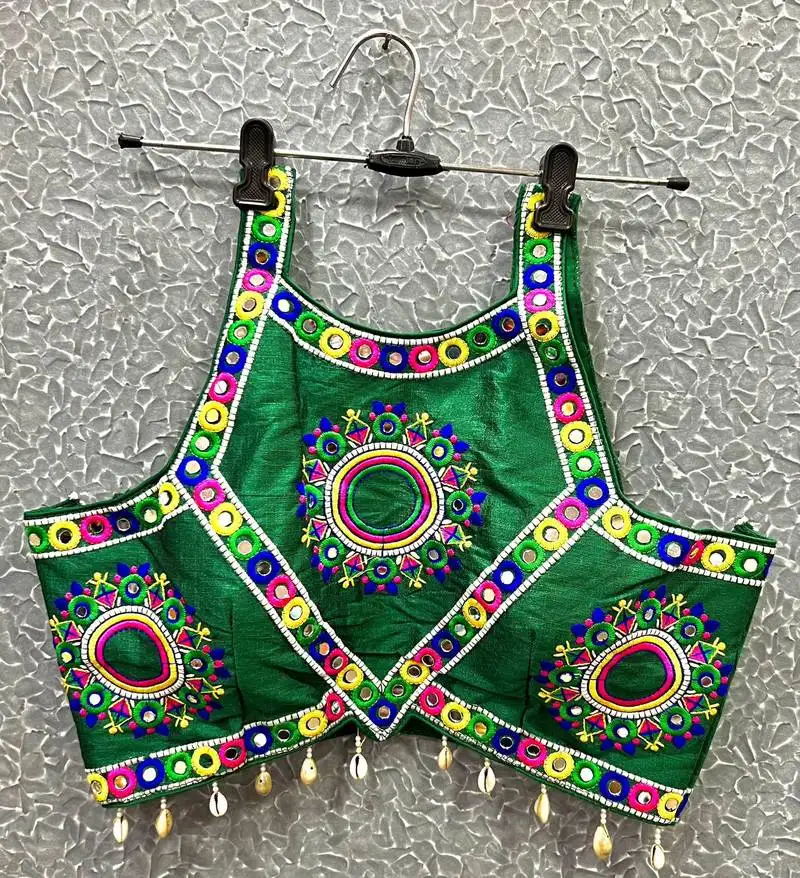 Green mirror work navratri blouse