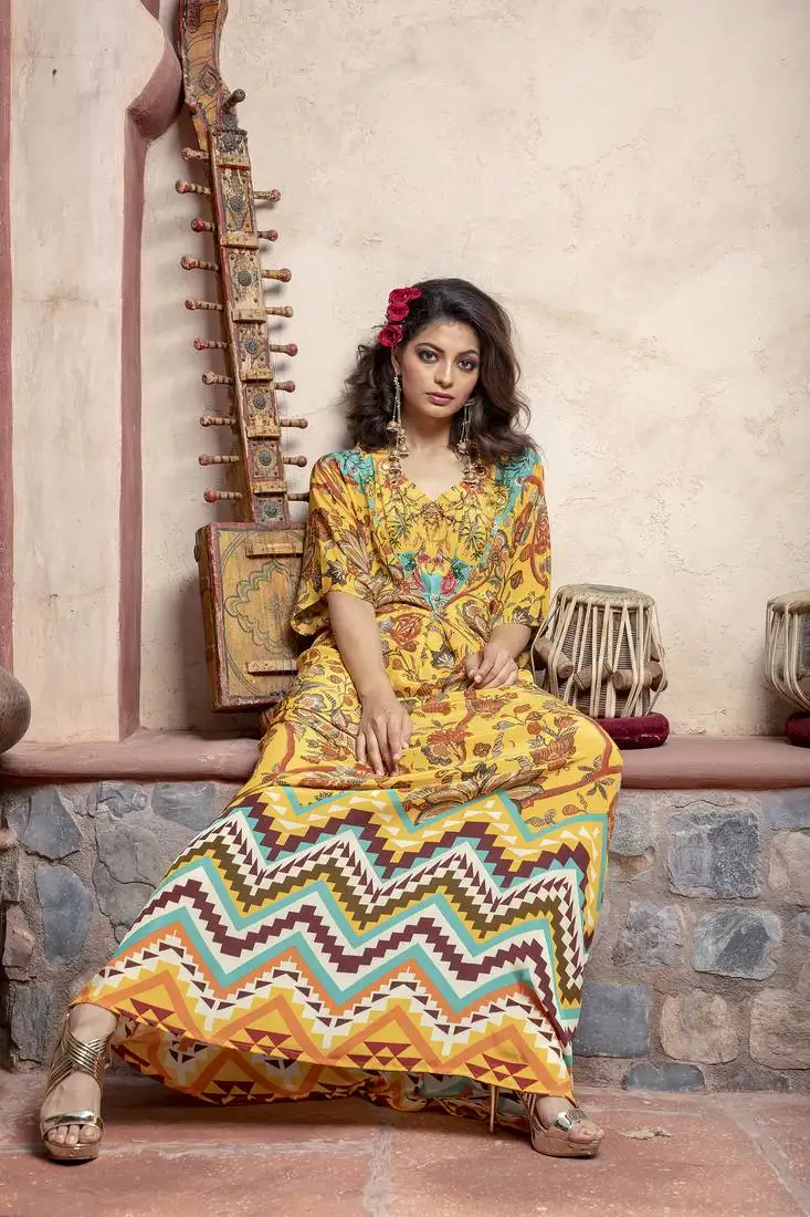 yellow printed kaftan