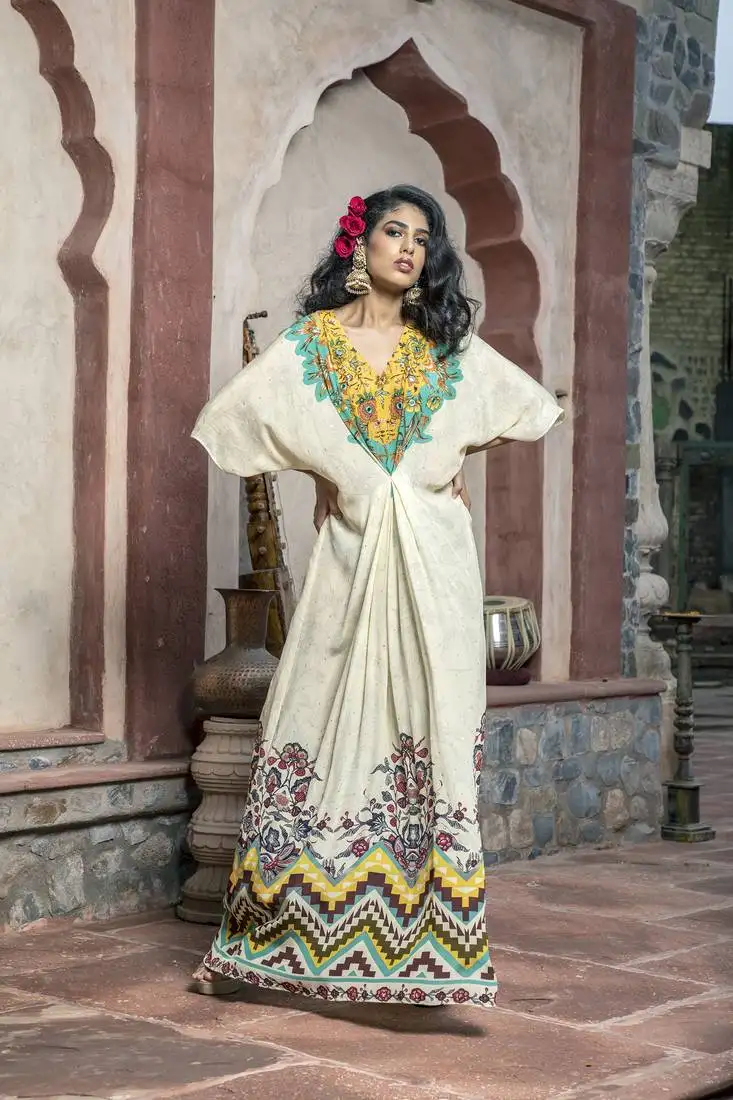 cream printed kaftan