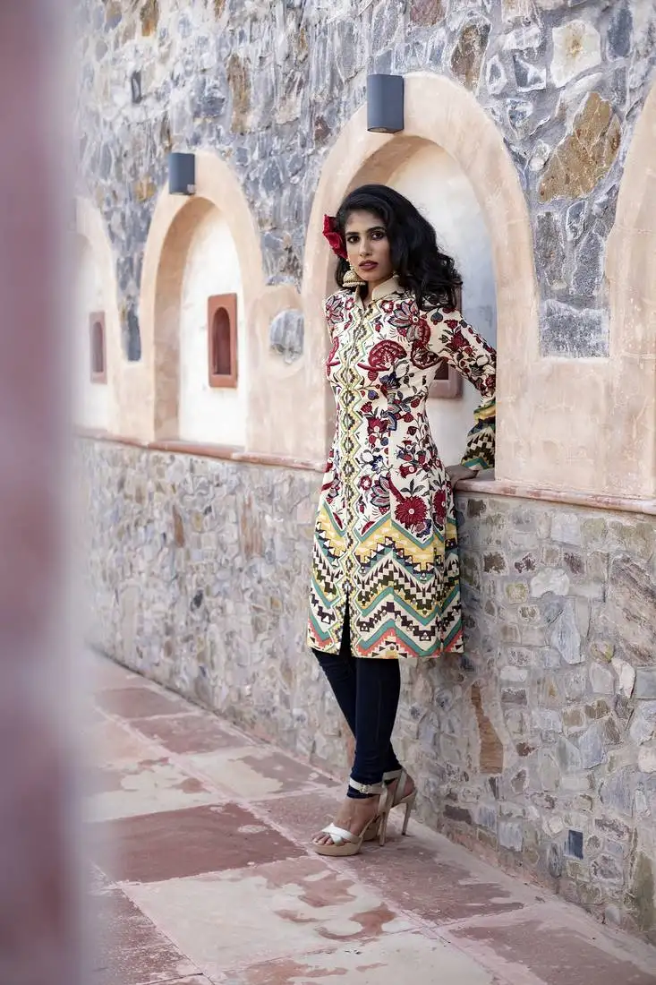 Charu parashar cream printed front open jacket