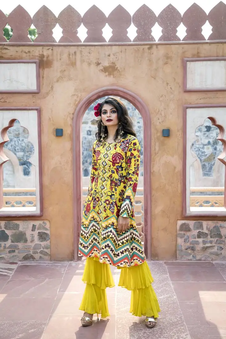 Yellow printed front open jacket