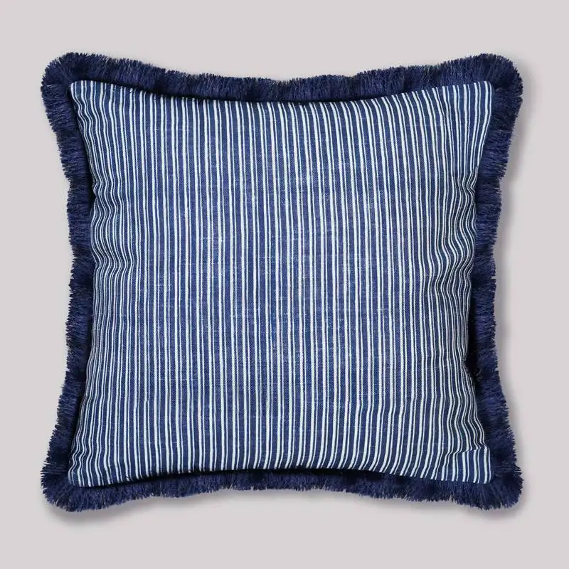 Blue cotton blend striped 18x18 inches cushion cover (1pc)