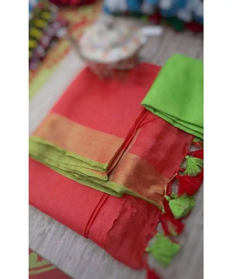 Multicolor handcrafted semi-linen saree with blouse piece?