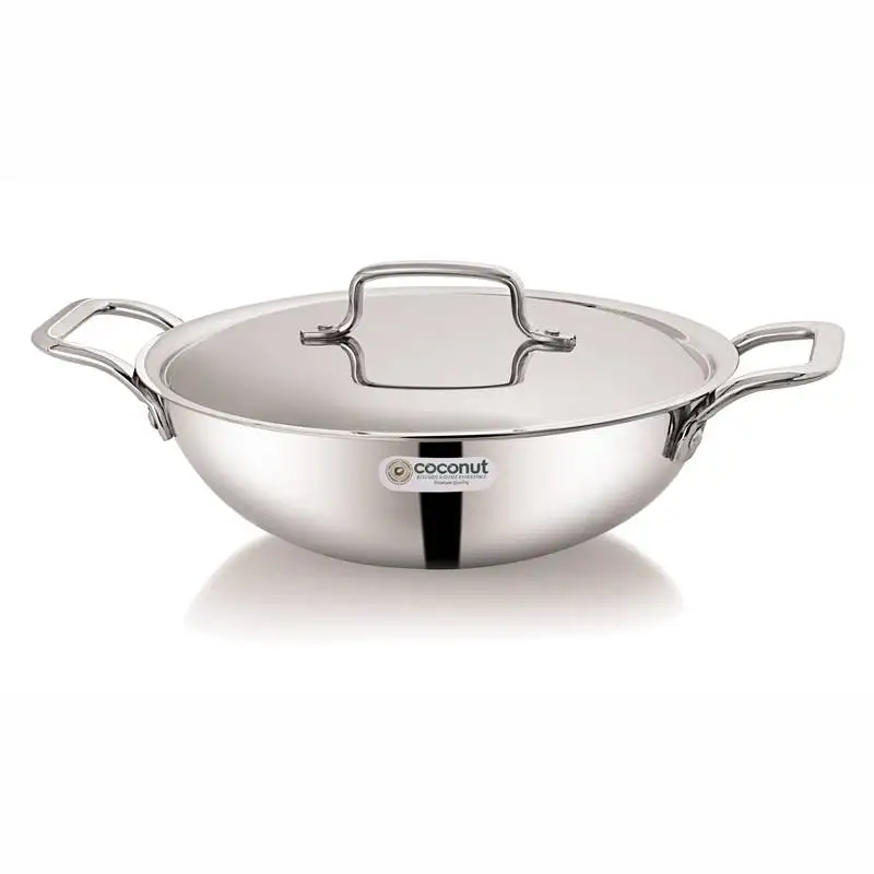 Coconut stainless steel fusion series triply kadai with stainless steel lid- 3000 ml (induction friendly)