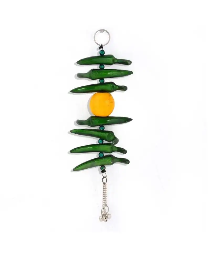 Lemon green chilly wall hanging in white metal 285