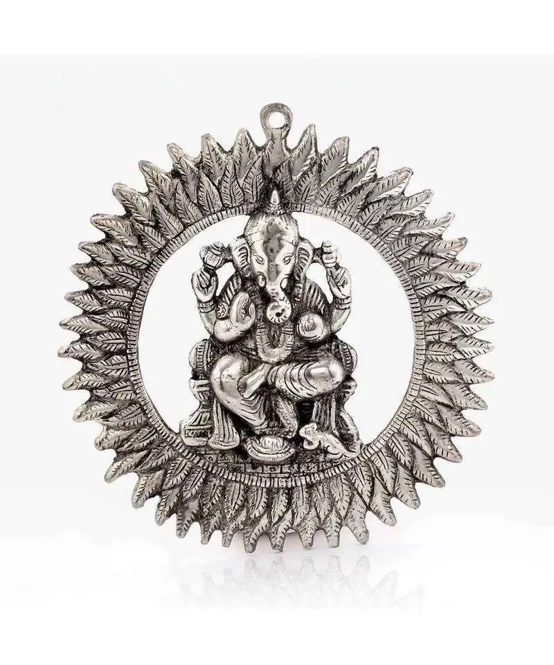 Unique white metal chakra ganesha idol hanging 314
