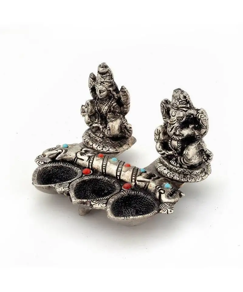 White metal lord laxmi ganeshas with diya set 316