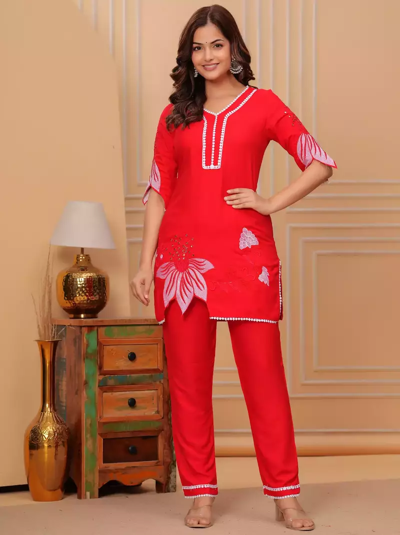 embroidered tunic with trousers co-ords