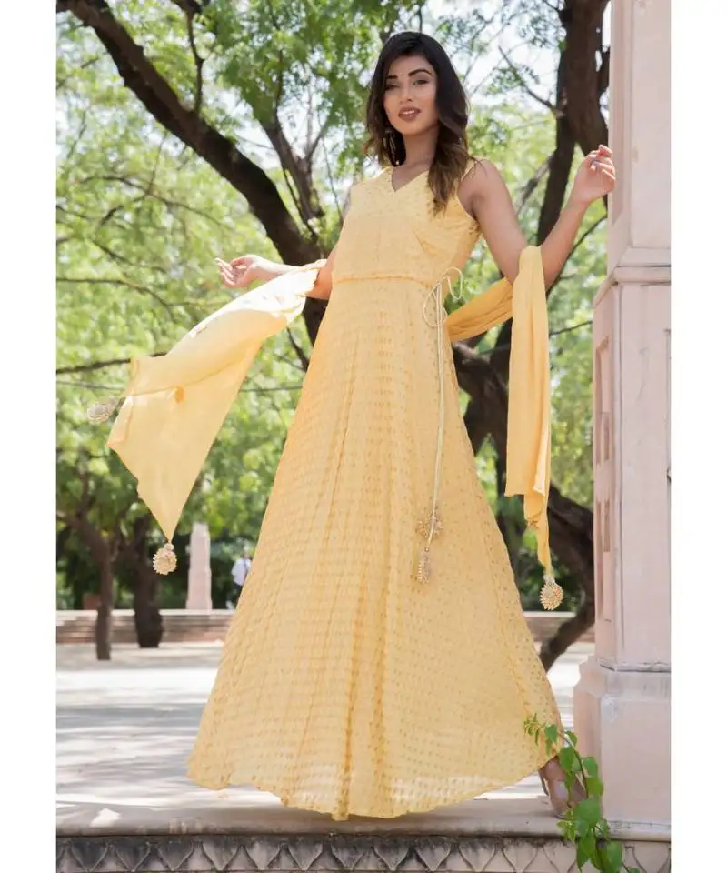 Golden angrakha anarkali with dupatta