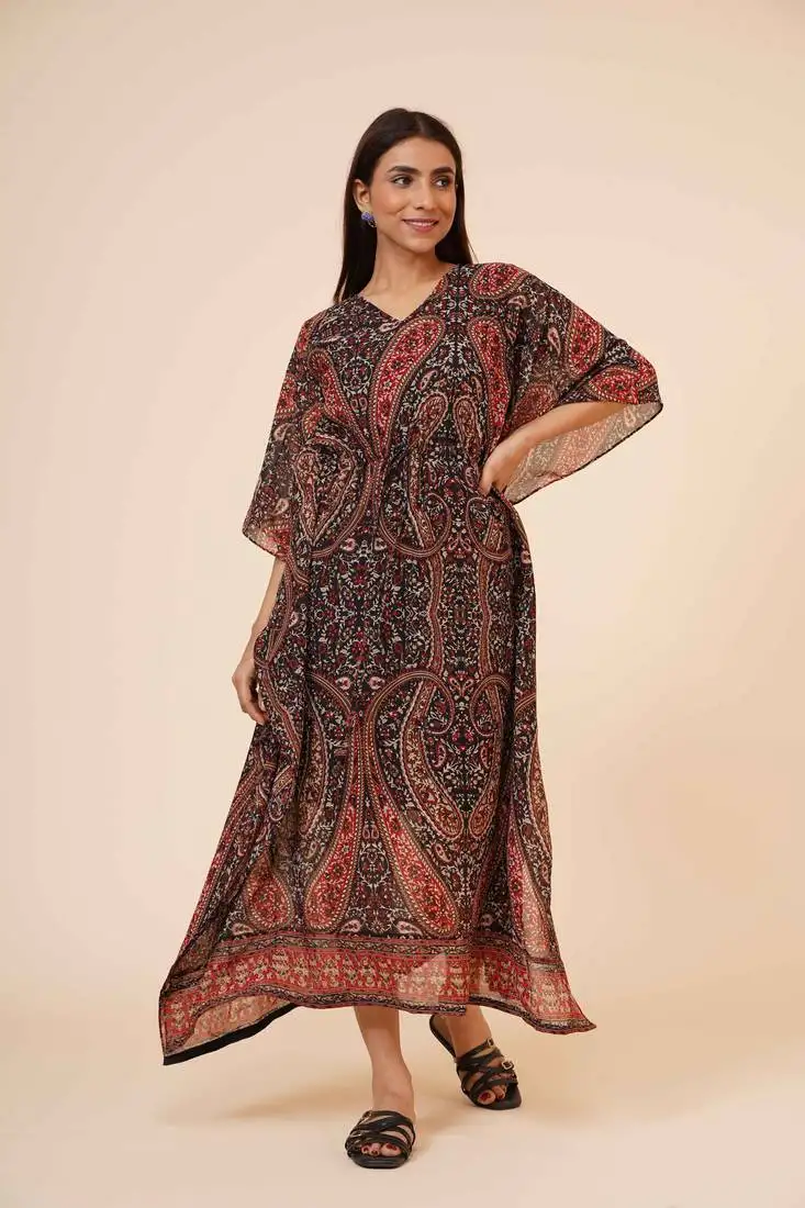 Women's loose casual kaftan dress with adjustable string and inner