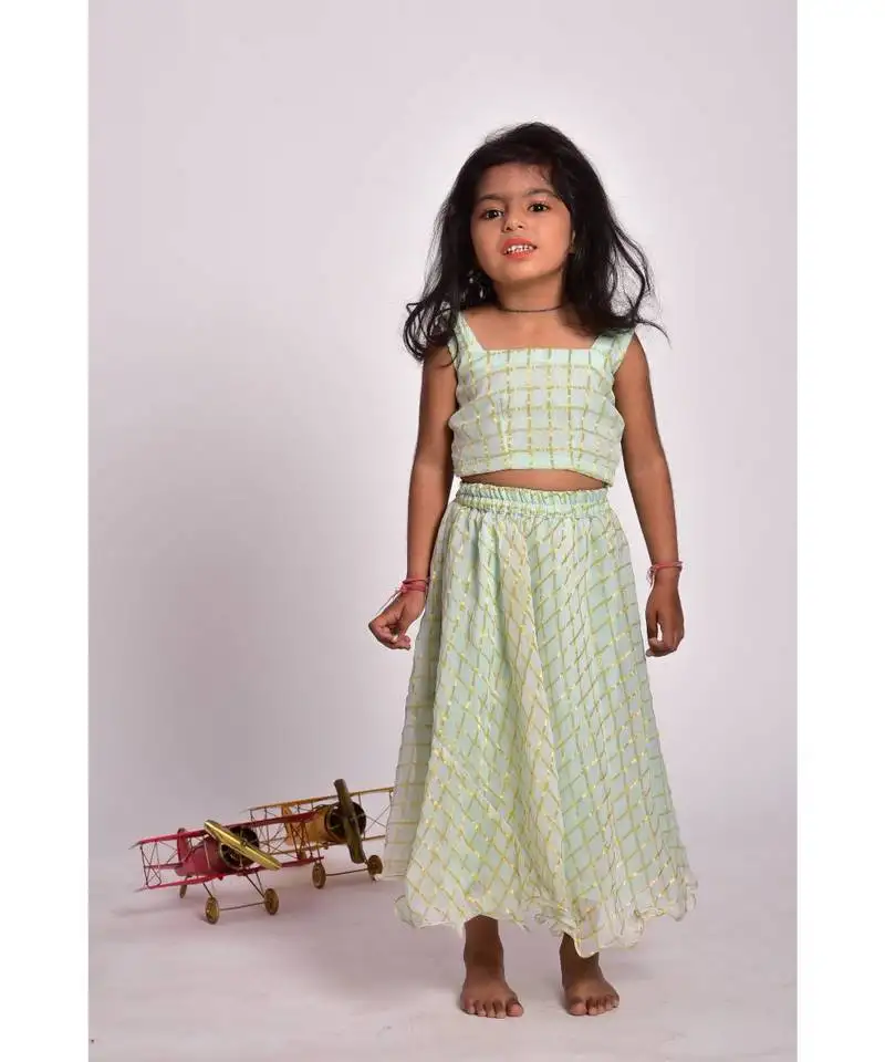 Powder blue skirt and crop top set