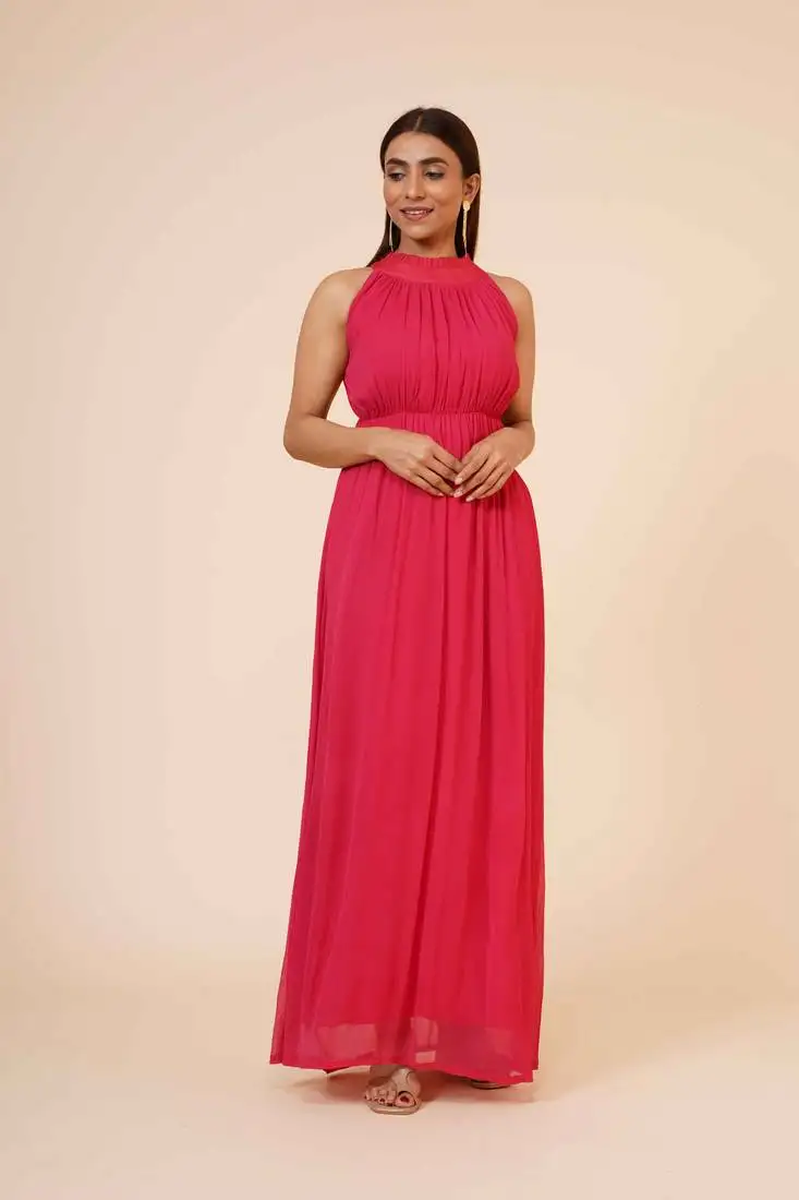 Women's drape chiffon party:: evening:: dress in red cherry