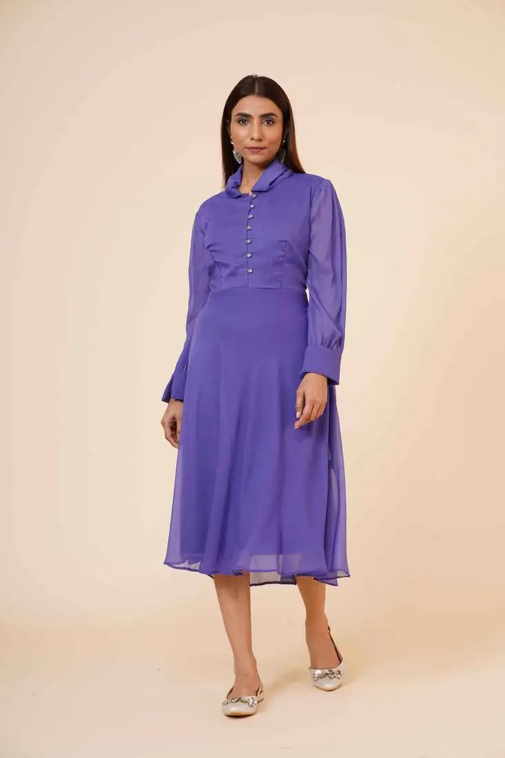 Women's mauve chiiffon casual midi dress