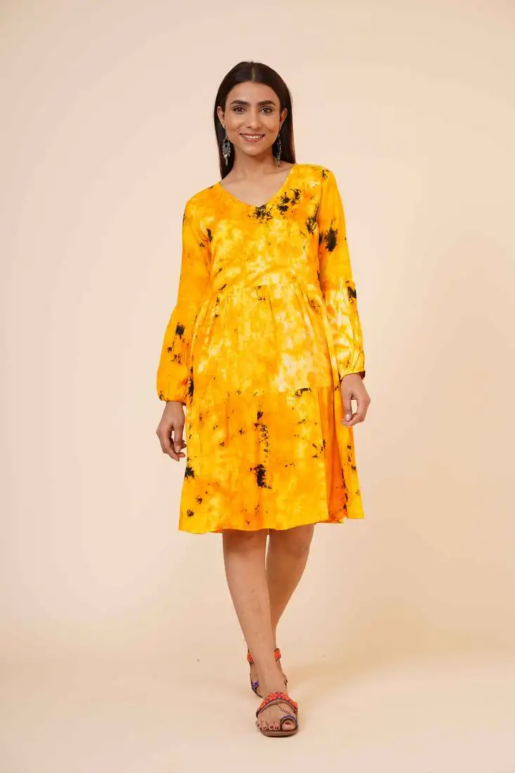 Women's indian tie n dye kurti with balloon sleeves
