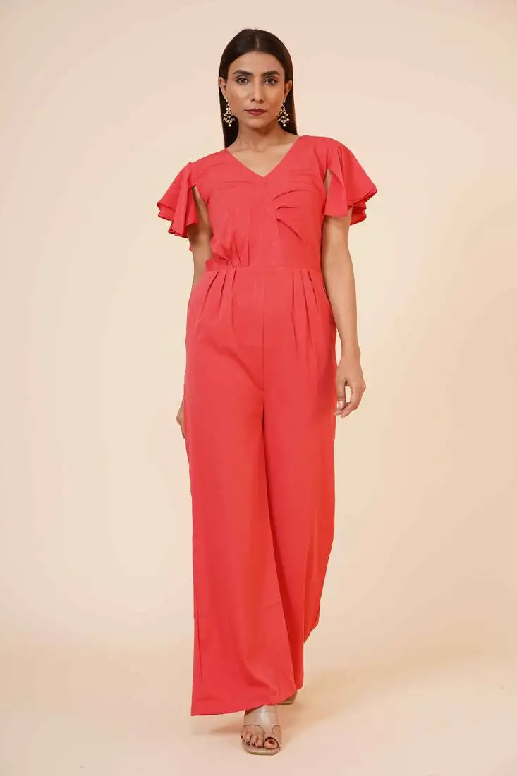 Women's drape georgette party:: casual jumpsuit in peach