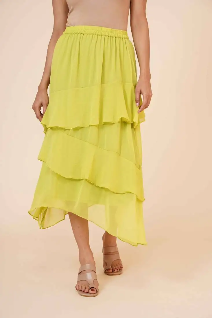 Women's chiffon ruffle skirt with elastic in light green