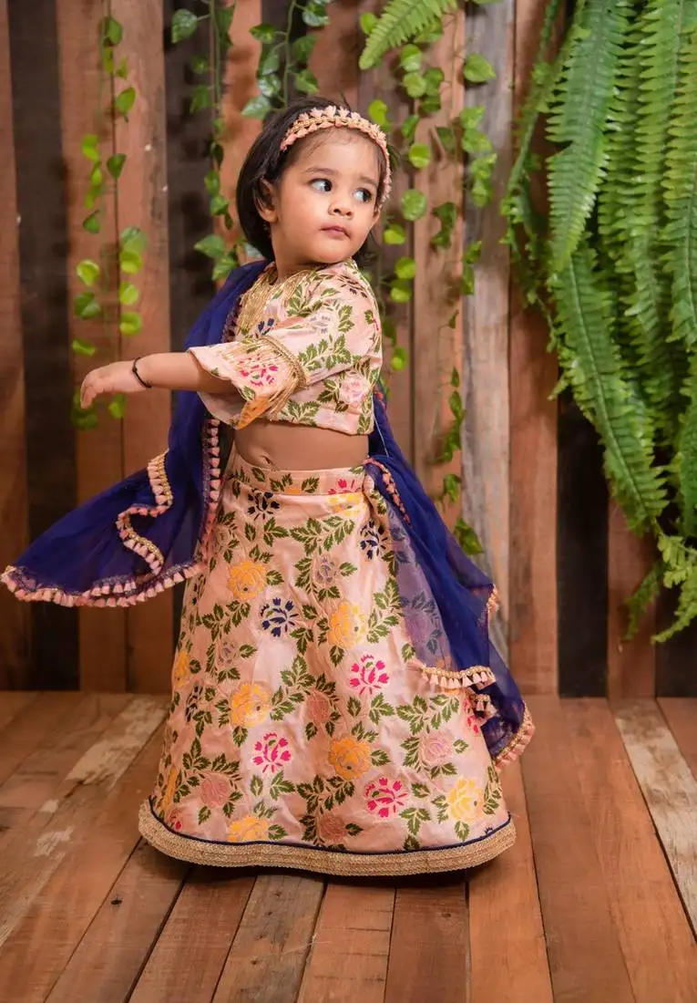 Peach brocade ghagra