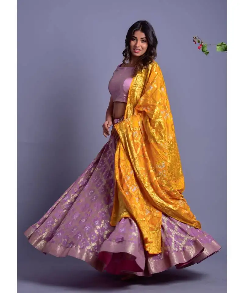 Purple woven silk readymade-lehenga-cholis