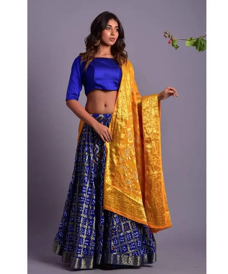 Blue woven silk readymade-lehenga-cholis