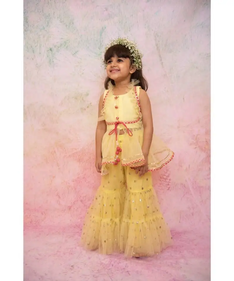 Yellow sequin sharara set