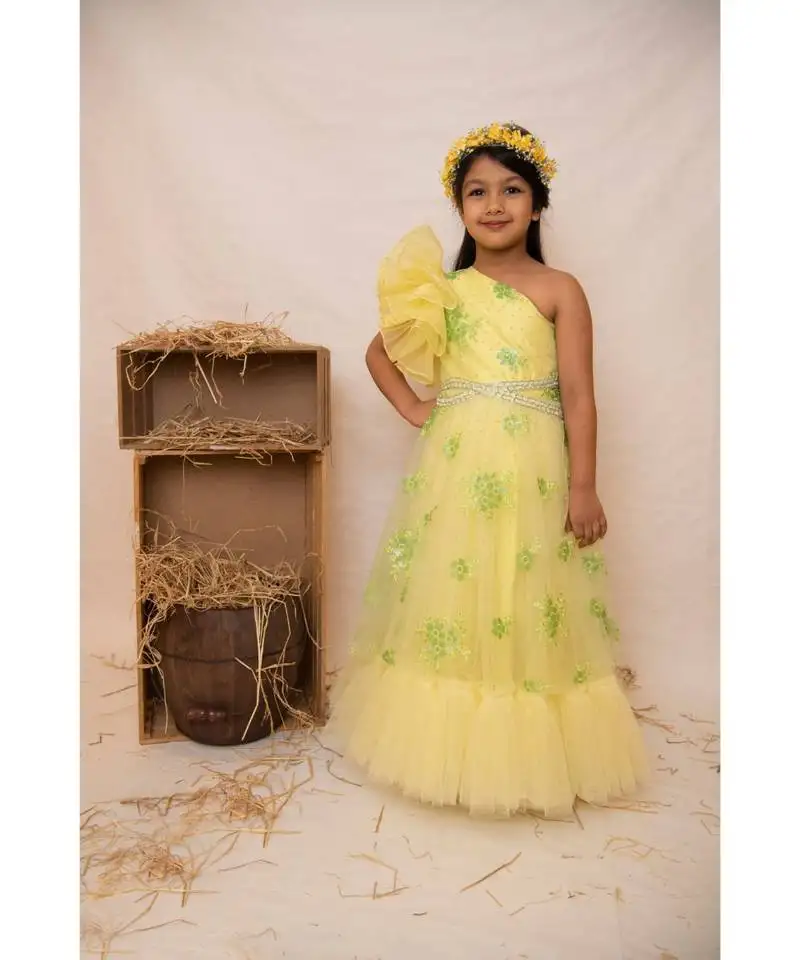 Yellow green one shoulder gown