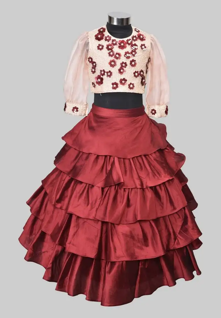 3 d wine ghaghra set