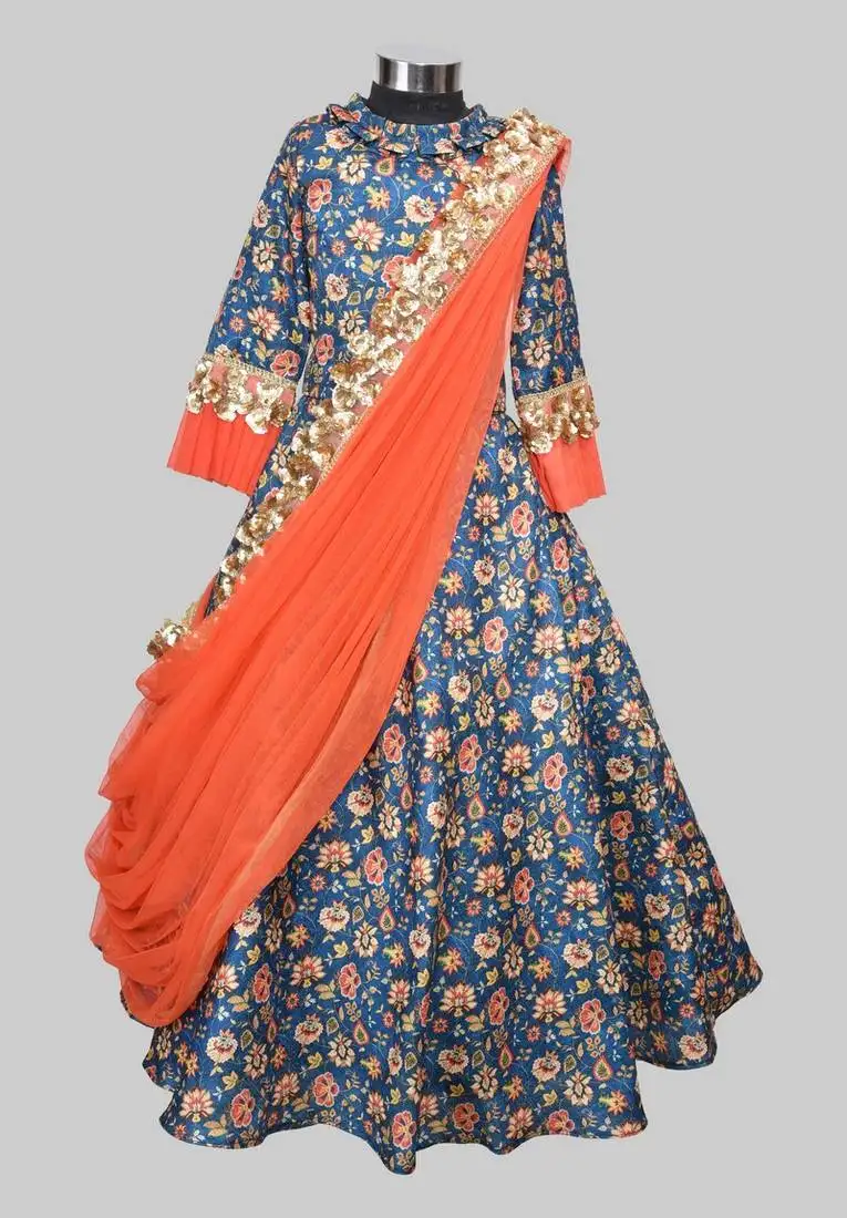 Blue printed ghaghra