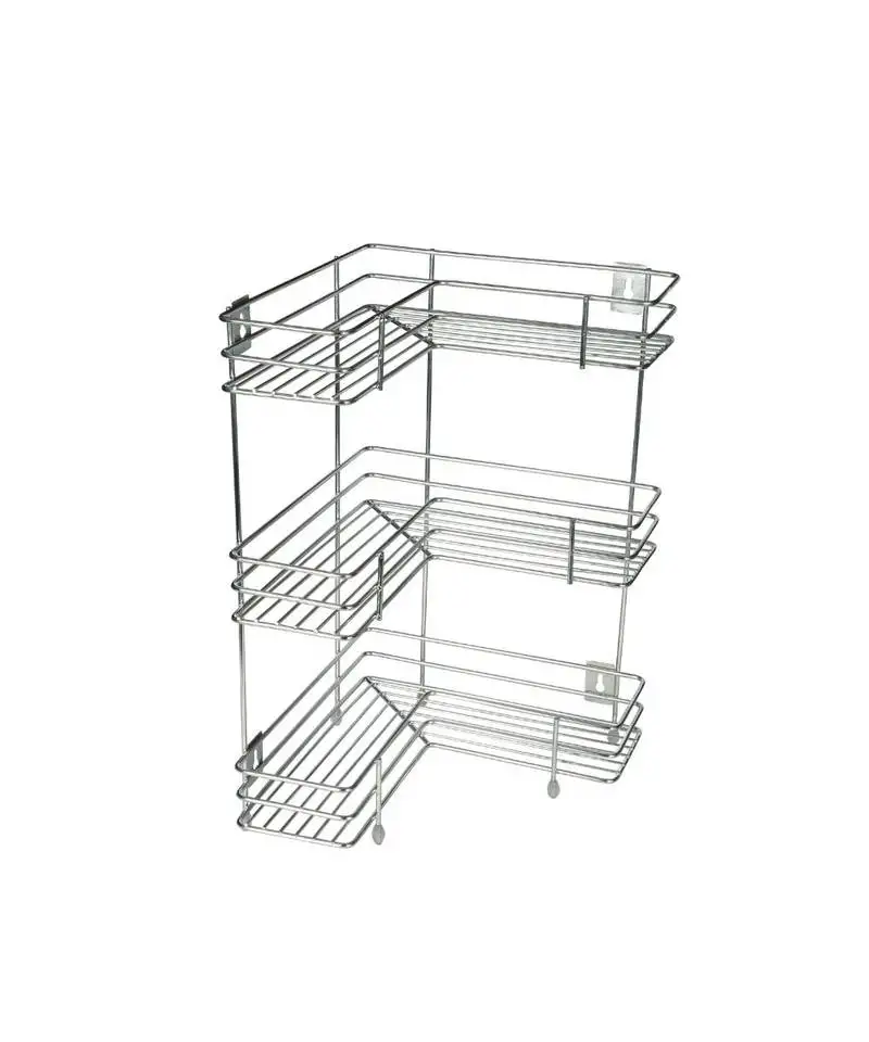 Kcl l shape stainless steel multipurpose corner kitchen storage rack::Shelf- 3 level shelf - 1 unit