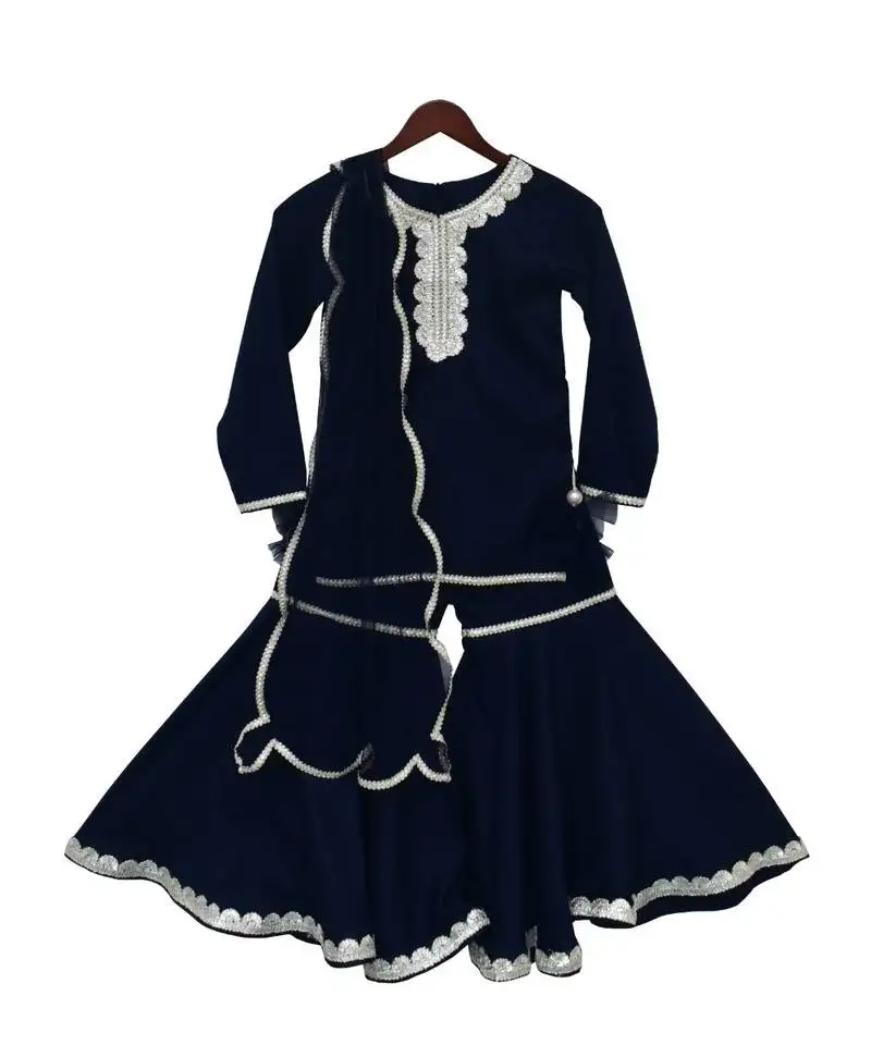 Dark blue silk sharara set for girls