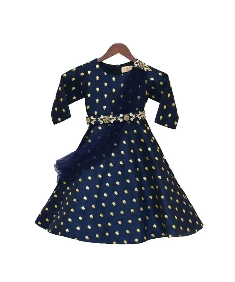 Floral print kurta with peach jacket and pants