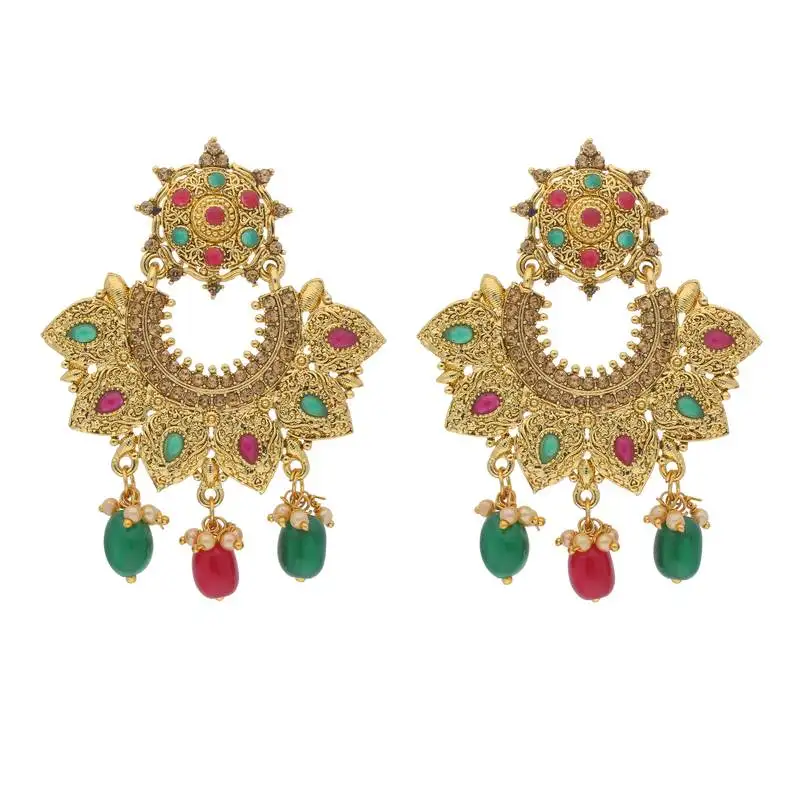 Traditional gold plated pearl & stone studded chandbali earrings for women