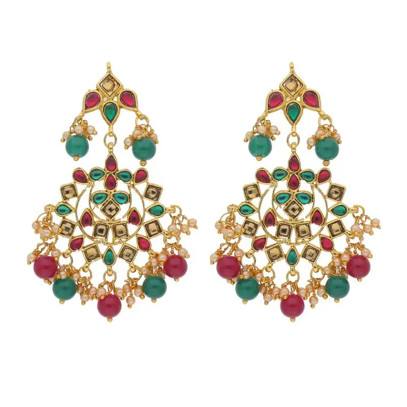 Traditional gold plated pearl & kundan earrings for women