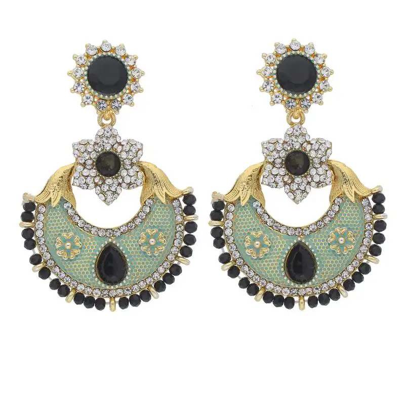 Traditional gold plated meenakari & stone studded chandbali earrings for women